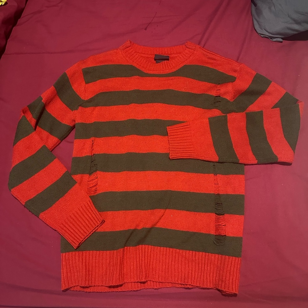 Striped Red and Brown Crewneck Sweater